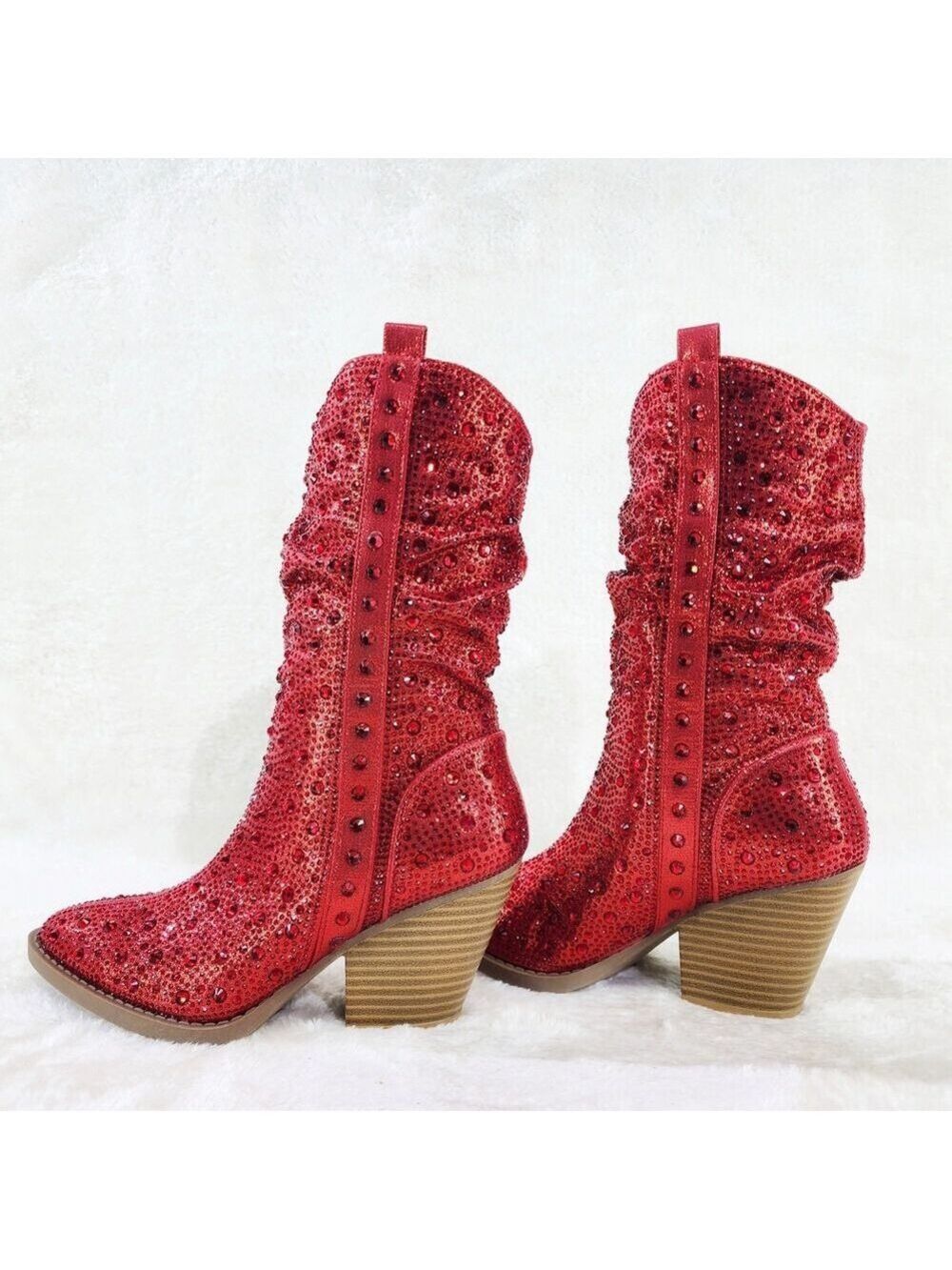 NIB Angel Riders Country Glam Western Cowgirl Slouch Boots Metallic Red Rhinest